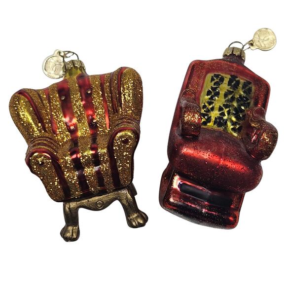 2 VTG Department 56 Mini Handblown and Painted Chair Ornaments Christmas Holiday - Picture 1 of 9